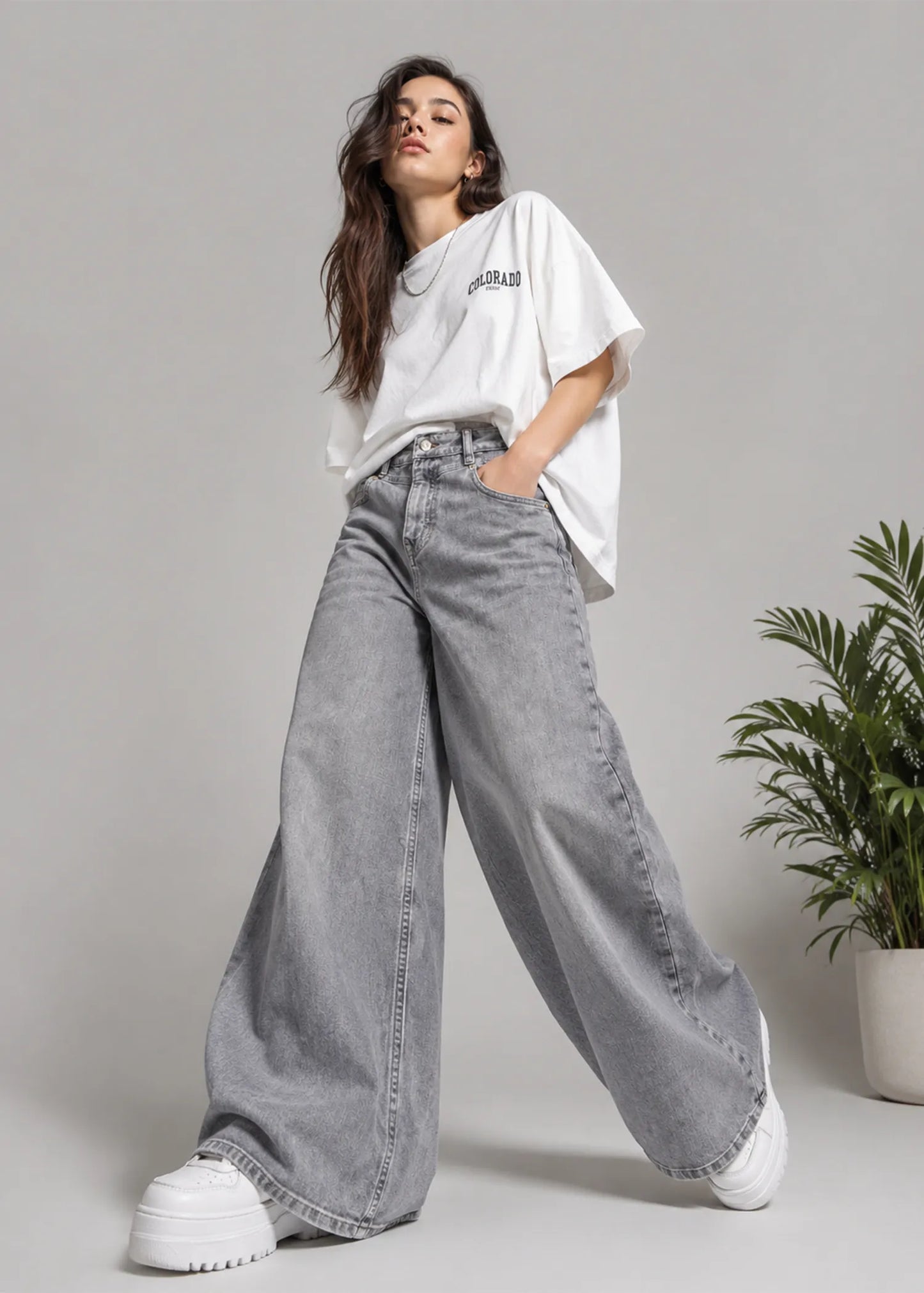 Street One Women Wide Leg Jeans Gray 548