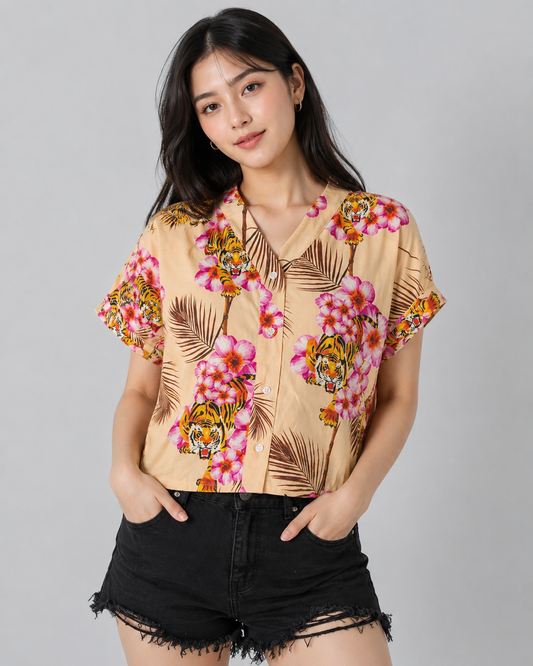 Pakistani Brands LO-Women Roses Half Sleeve Loose Fit Top