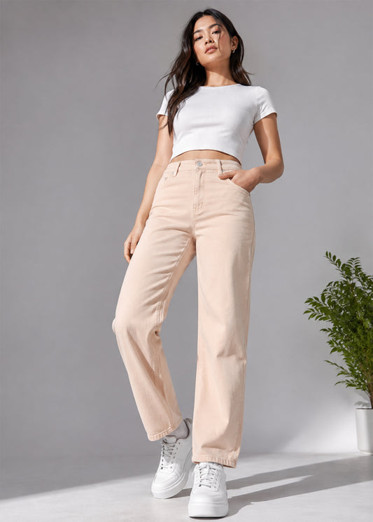 M&S Women Mom Fit Jeans Peach US 678
