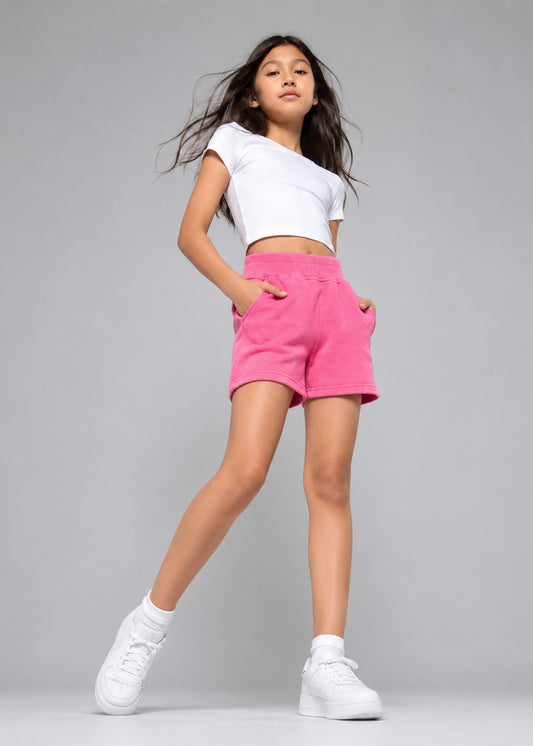Fashion Nova Girls Ribbed Waistband Sweat Shorts Pink 727