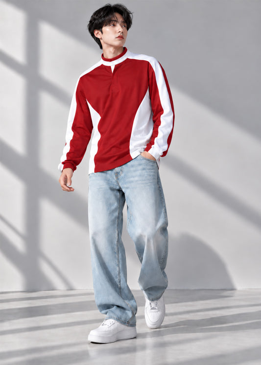 Falcon Men’s Long Sleeve Rugby Top Red & White 771