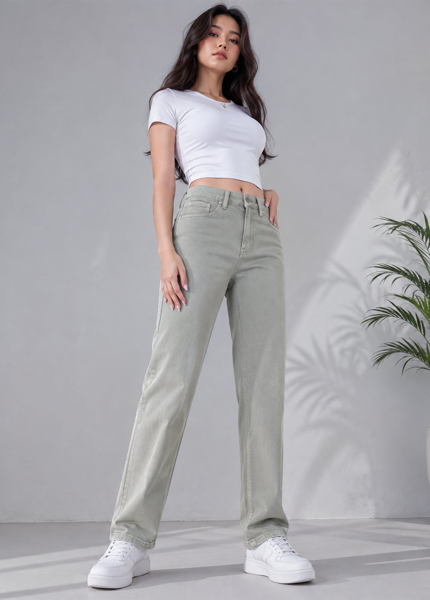M&S Women Straight Fit Jeans Sage Green US 673