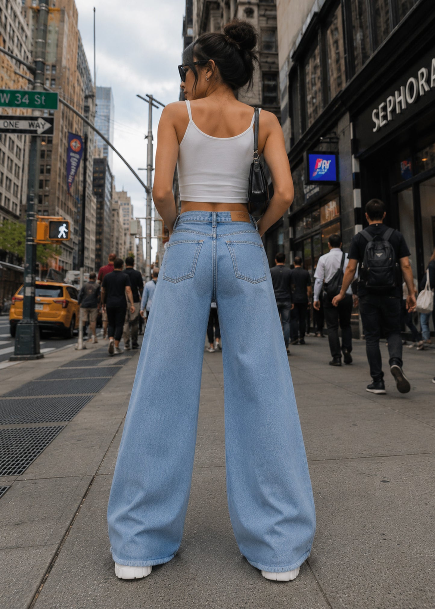 Reserved-Tall Length Women Wide Leg Jeans Sky Blue 510