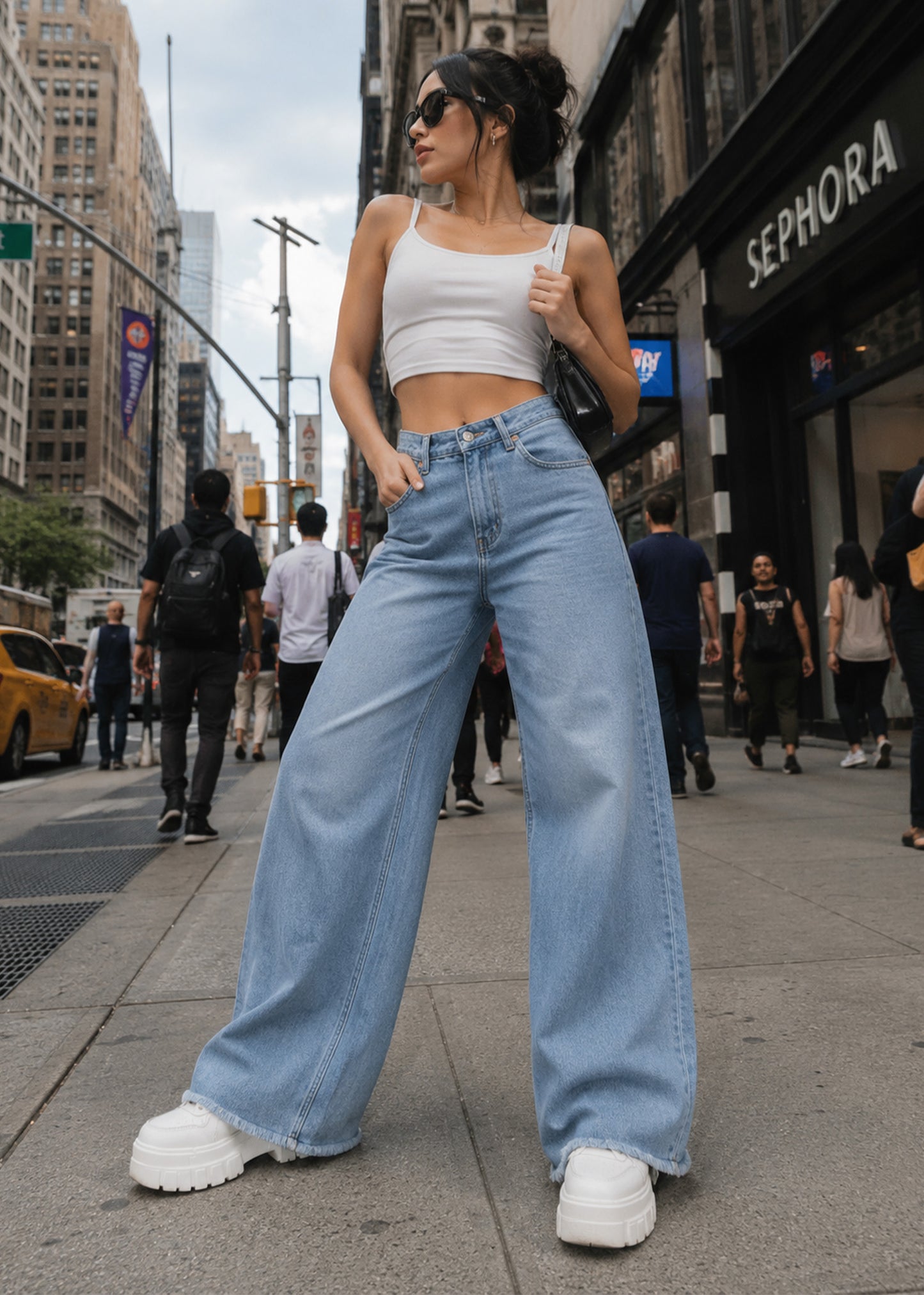 Reserved-Tall Length Women Wide Leg Jeans Sky Blue 510