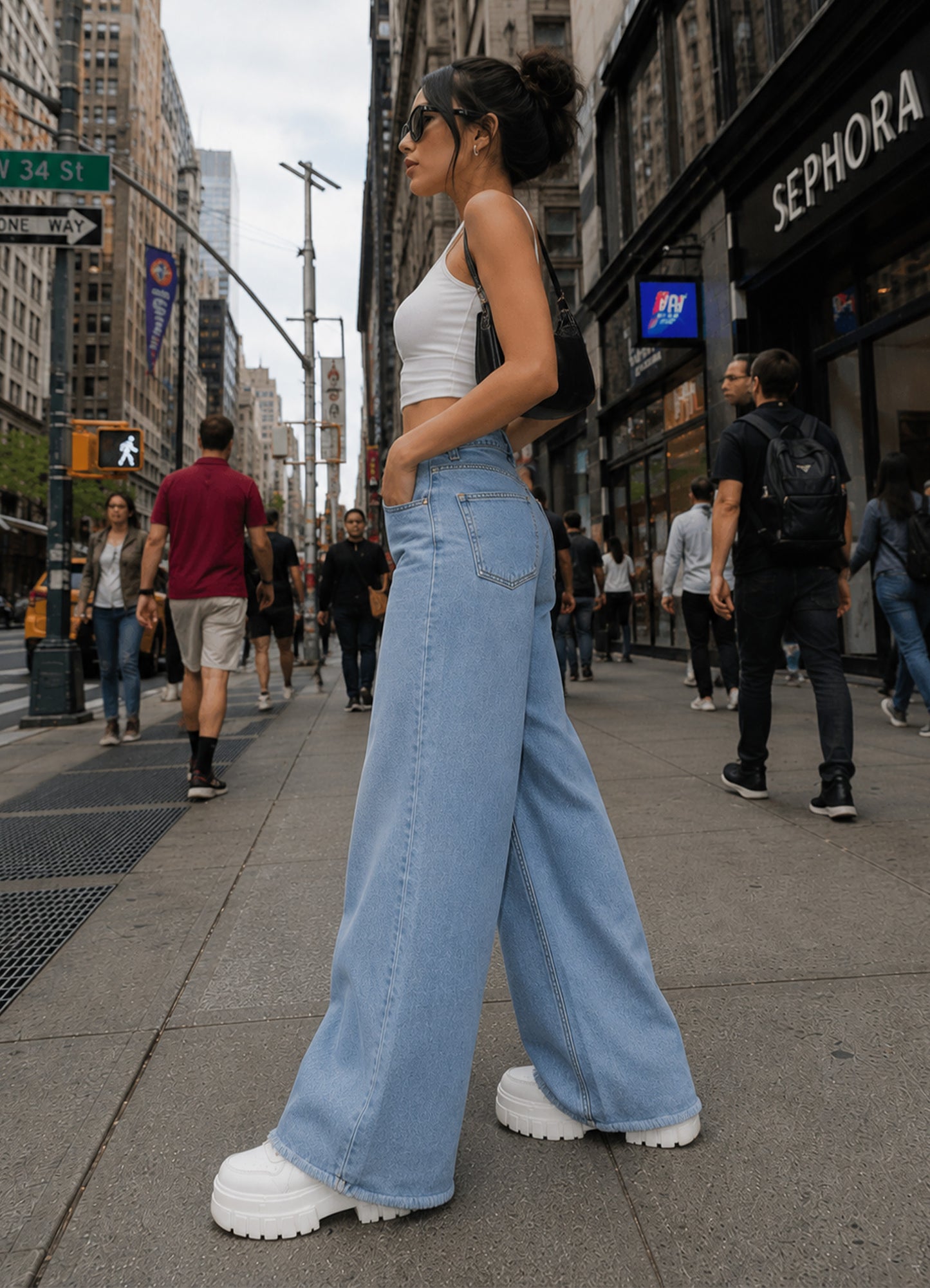 Reserved-Tall Length Women Wide Leg Jeans Sky Blue 510