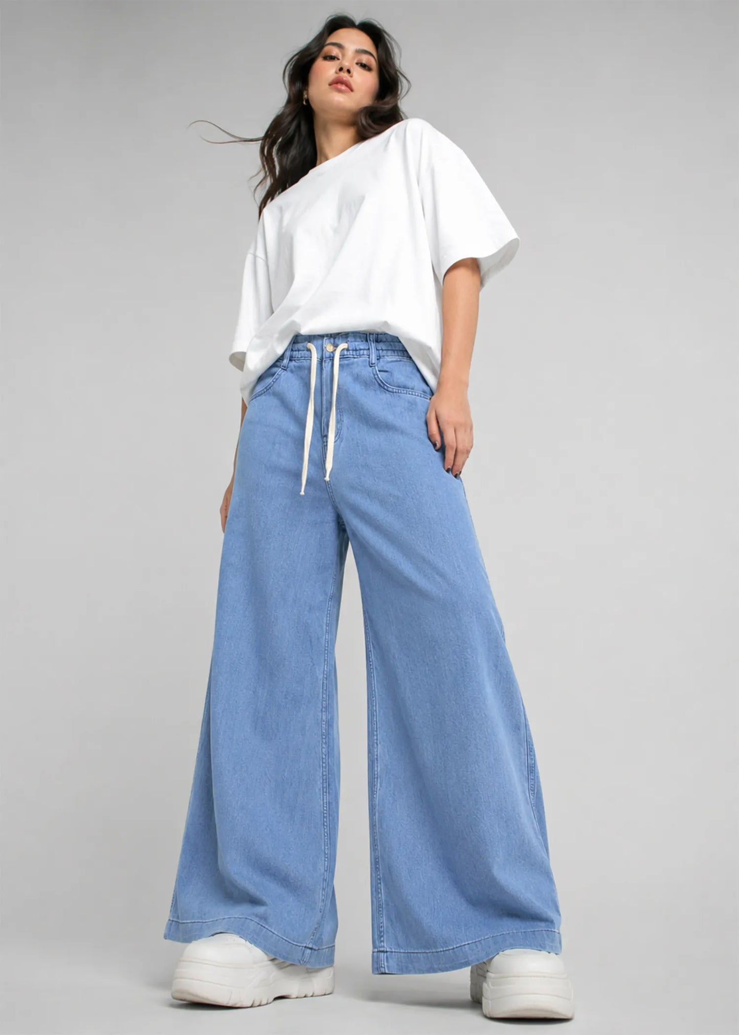 Fat Face Women Wide Leg Jeans Sky Blue US 619
