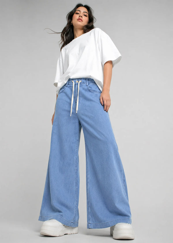 Fat Face Women Wide Leg Jeans Sky Blue US 619