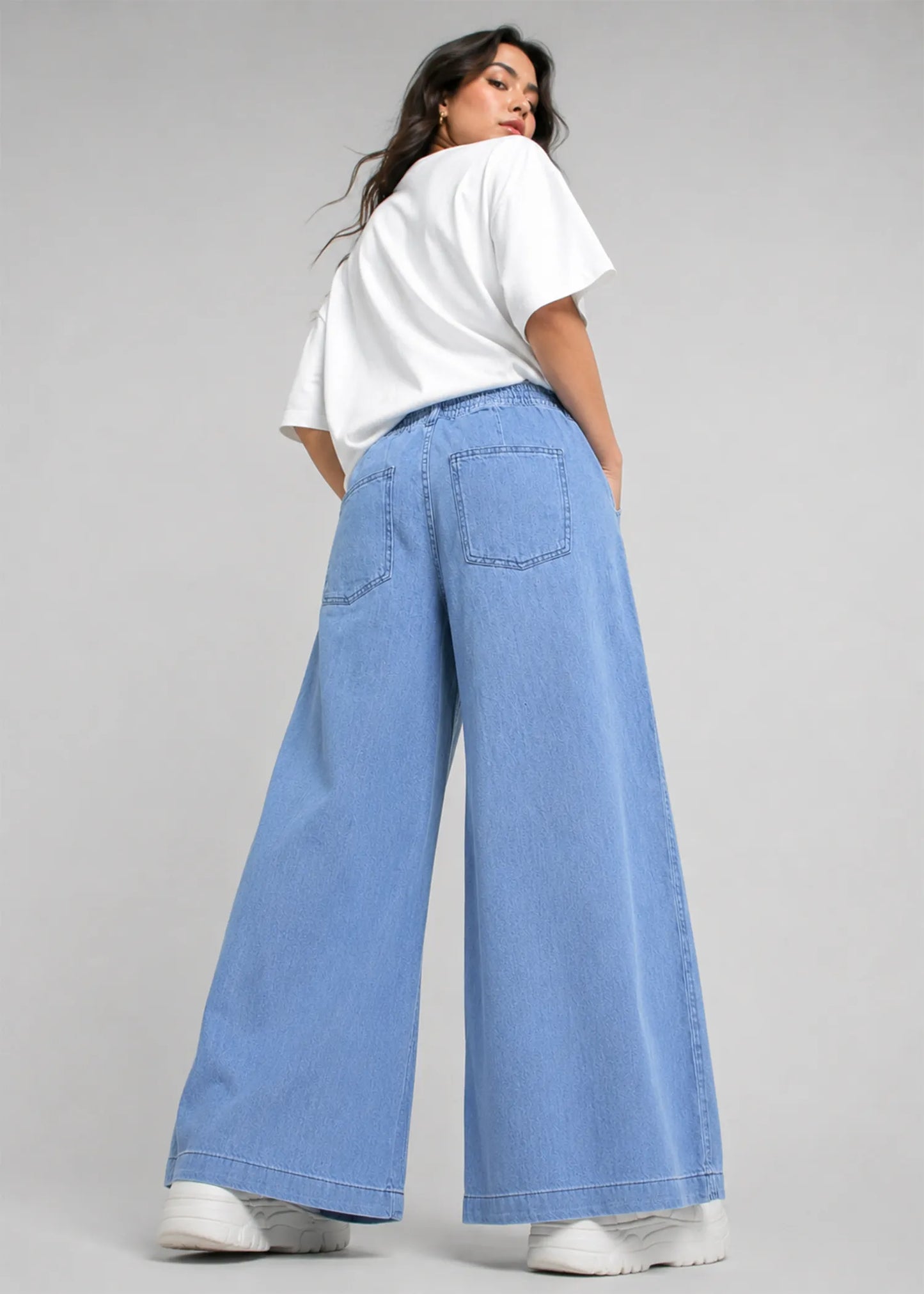 Fat Face Women Wide Leg Jeans Sky Blue US 619