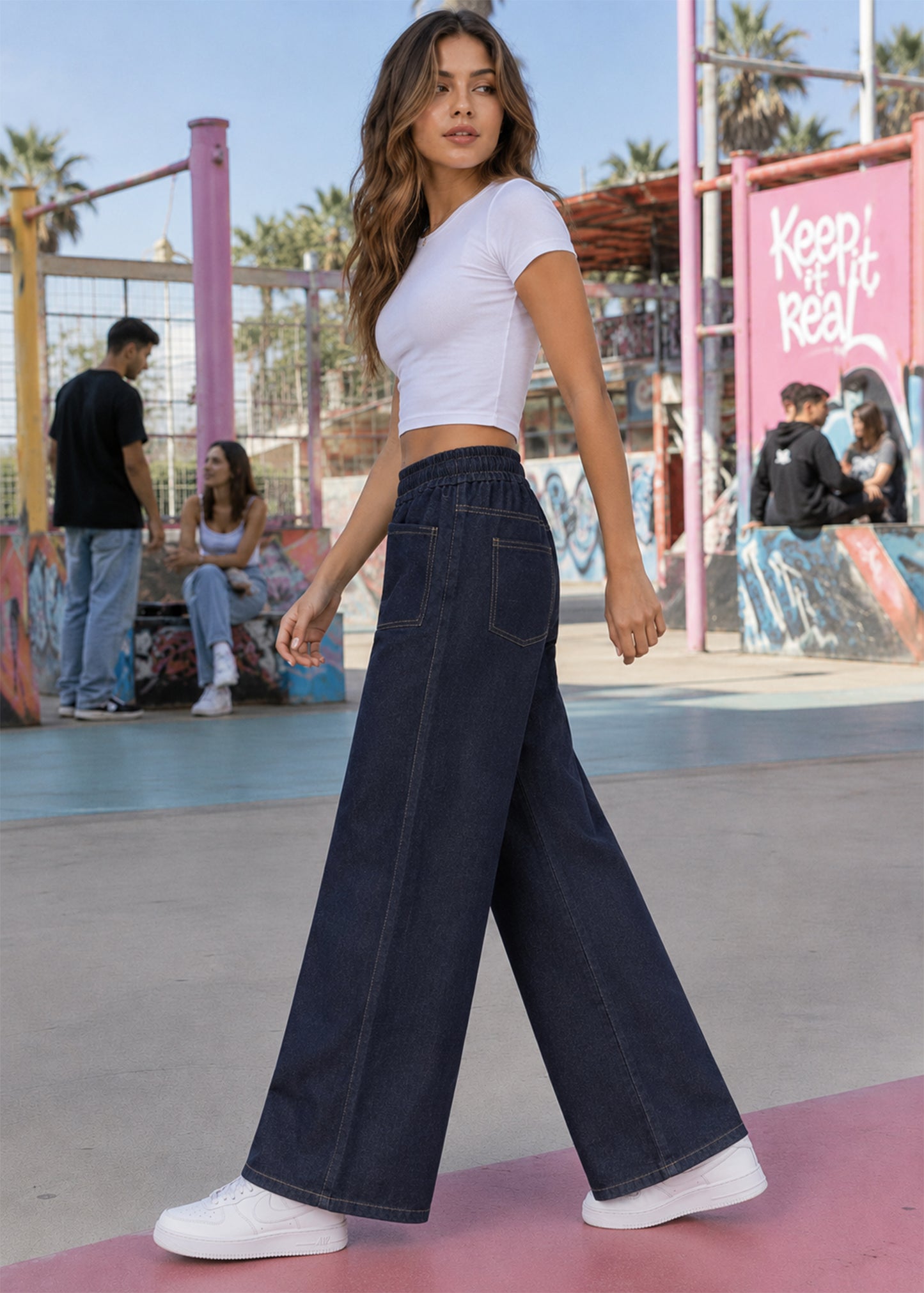 Street one-Women Wide Leg Sret One Jeans Dark Blue 523