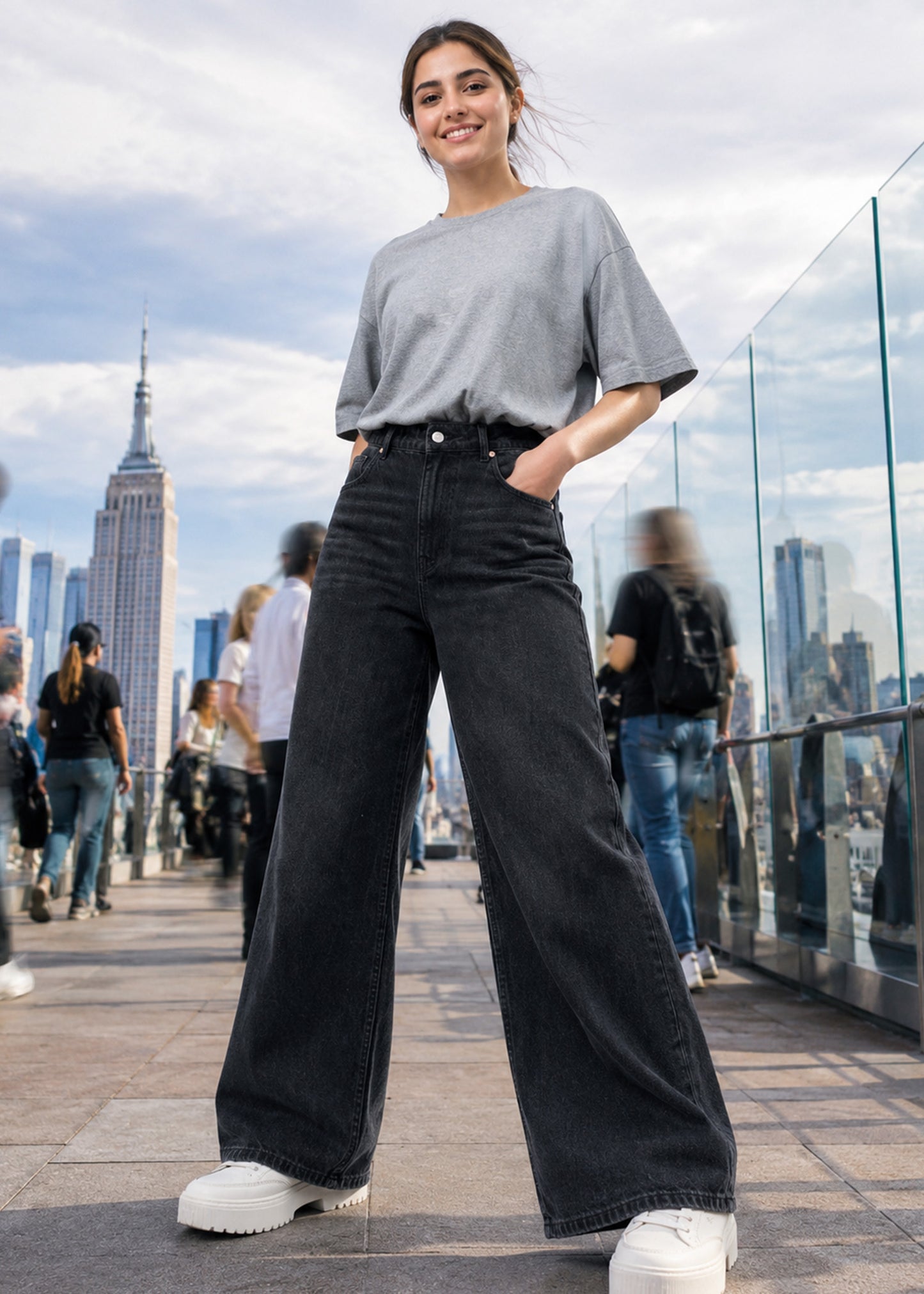 Top Shop-Women Wide Leg Top Shp Jeans Black 512