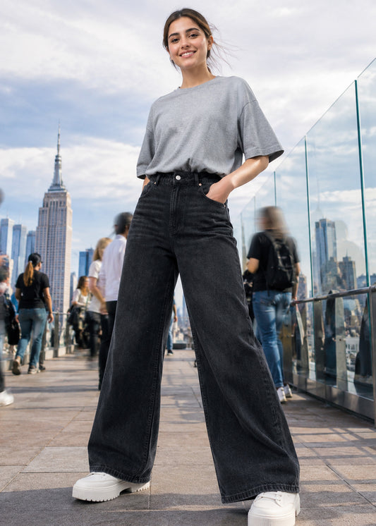 Top Shop-Women Wide Leg Top Shp Jeans Black 512