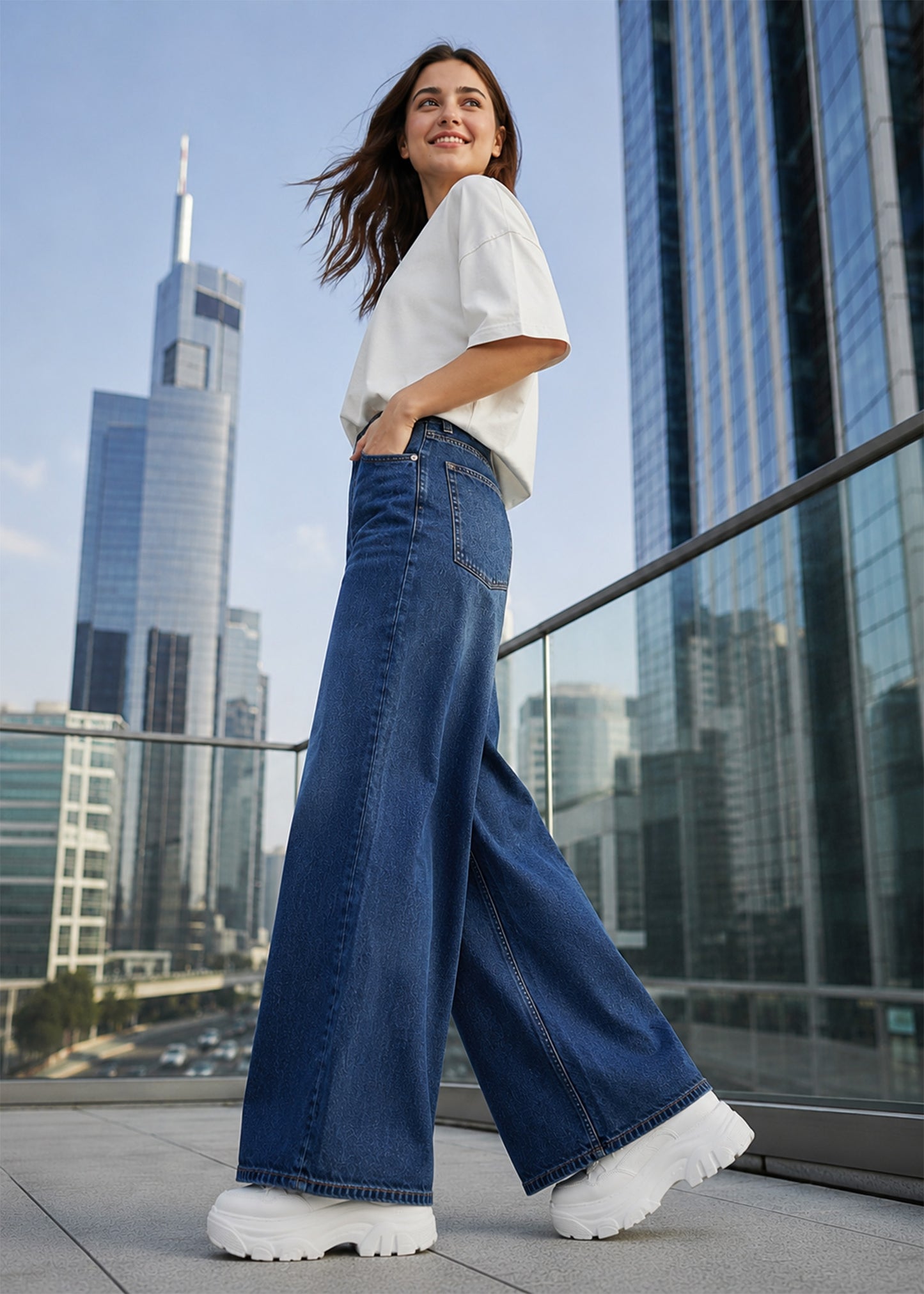 Top Shop-Women Baggy Top Shp Jeans Blue 513
