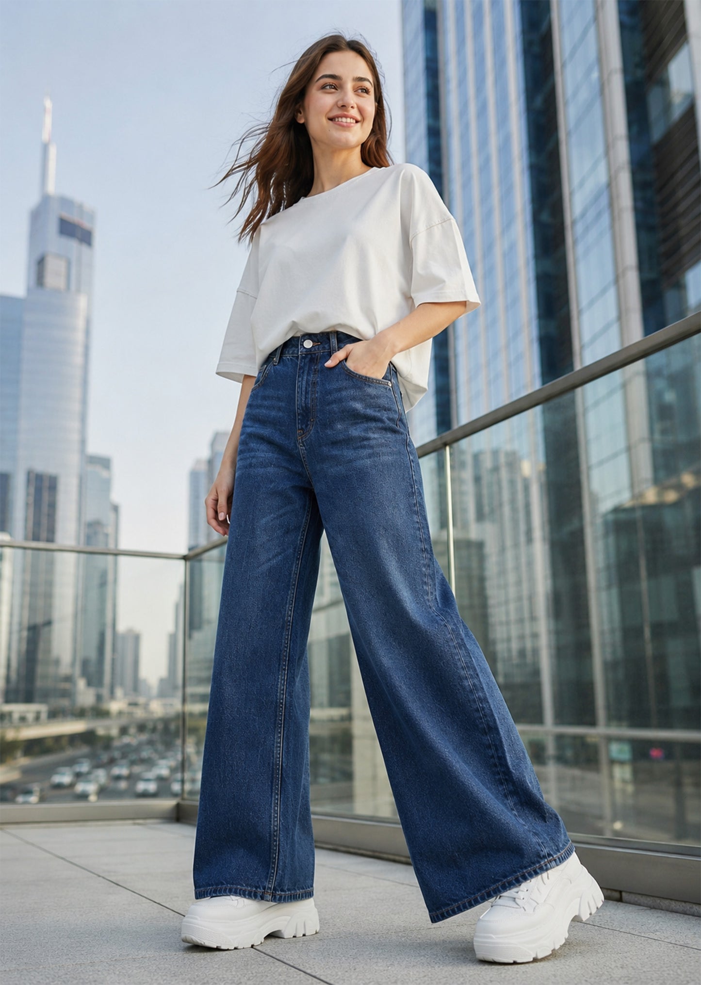 Top Shop-Women Baggy Top Shp Jeans Blue 513