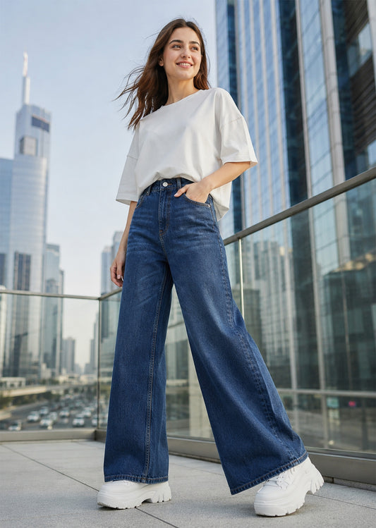 Top Shop-Women Baggy Top Shp Jeans Blue 513