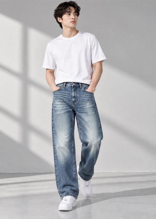 Michael Men Loose Fit Jeans Washed Blue US 792