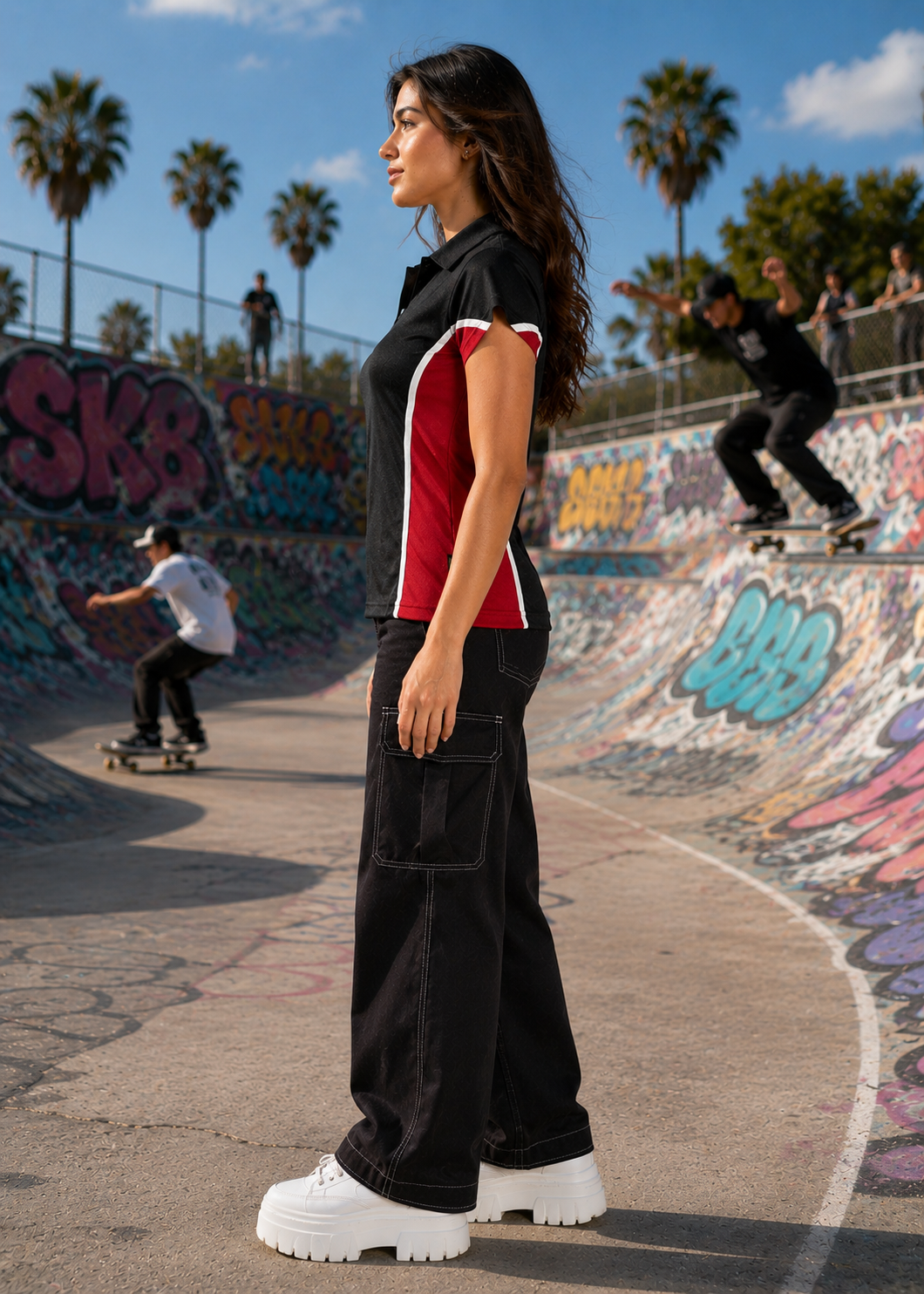 Falcon-Women FLN V Neck Polo Shirt Black/Red
