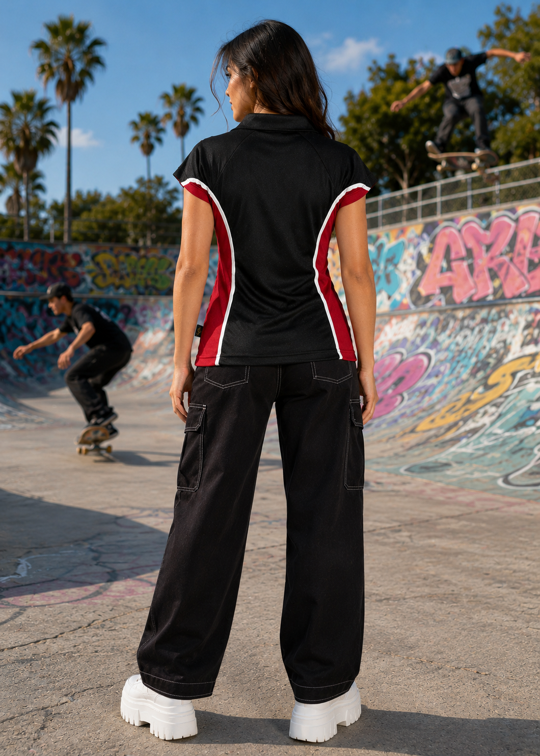 Falcon-Women FLN V Neck Polo Shirt Black/Red