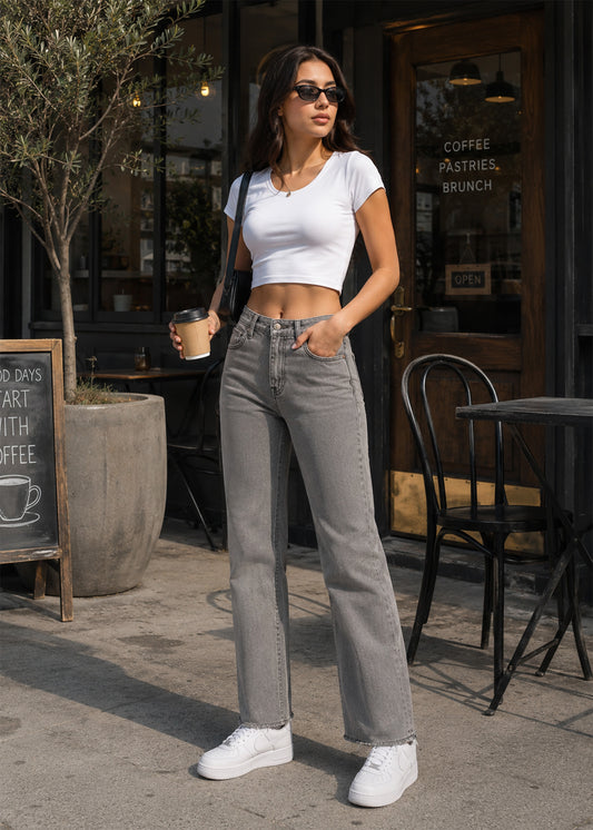 Zara-Straight fit Women ZAR Jeans Gray 514