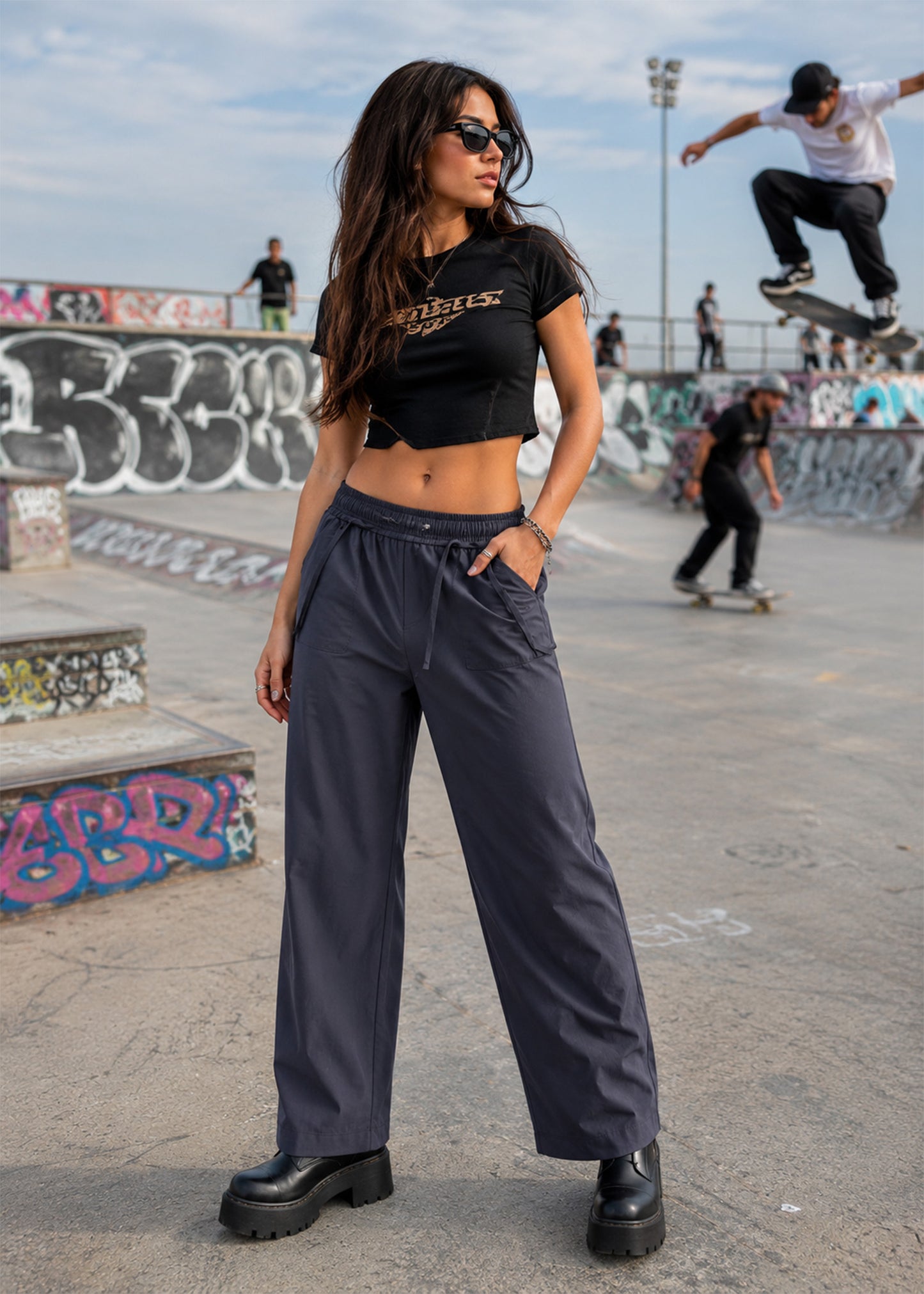 Women wide Leg  Pants Navy 517
