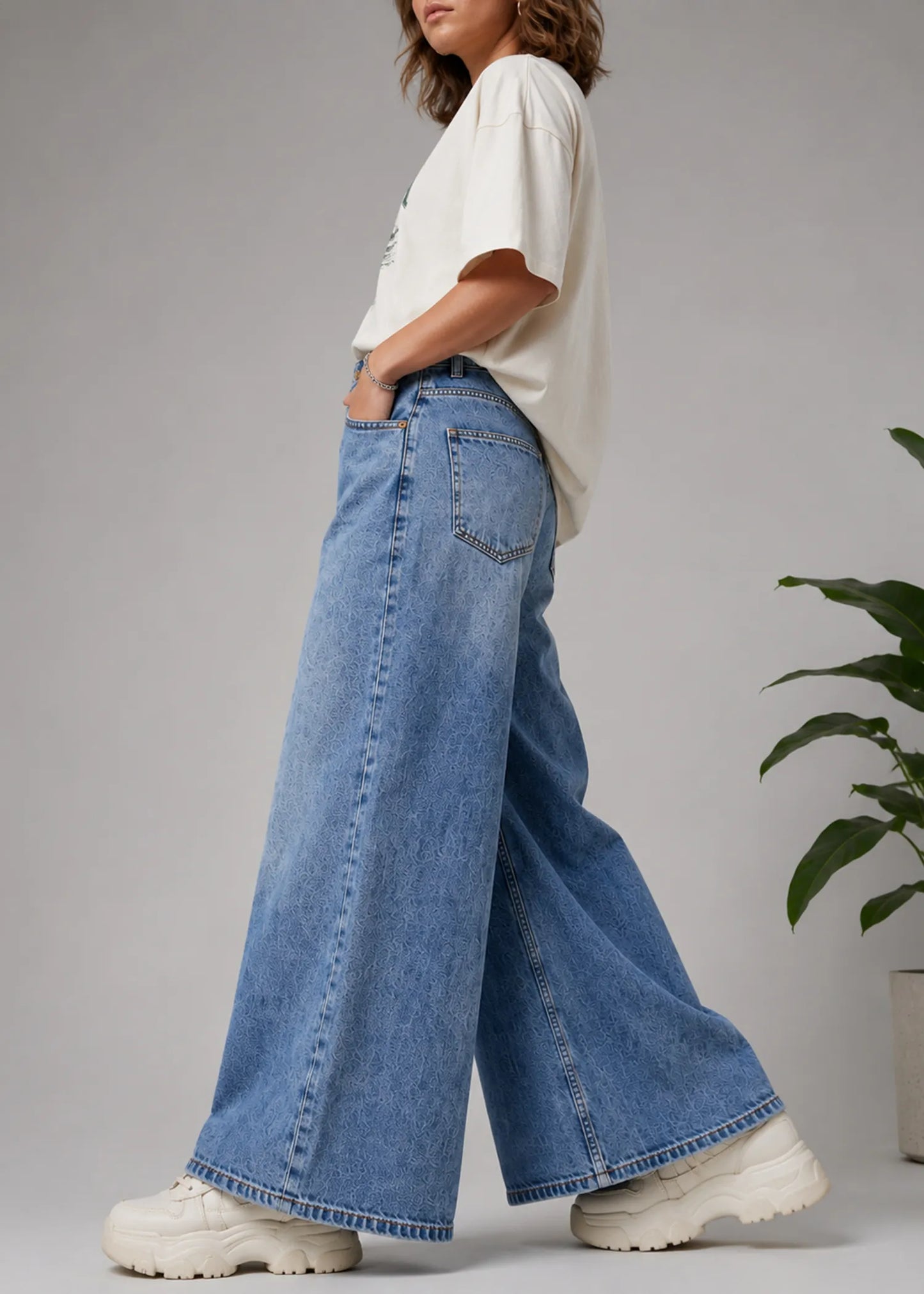 YESZEE Women Wide Leg Jeans Blue Dia 542