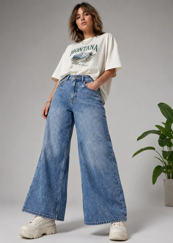 YESZEE Women Wide Leg Jeans Blue Dia 542