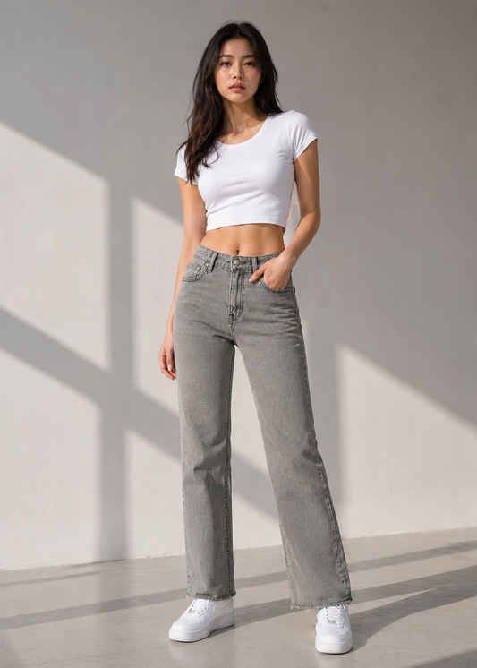 Zara-Straight fit Women ZAR Jeans Gray 514