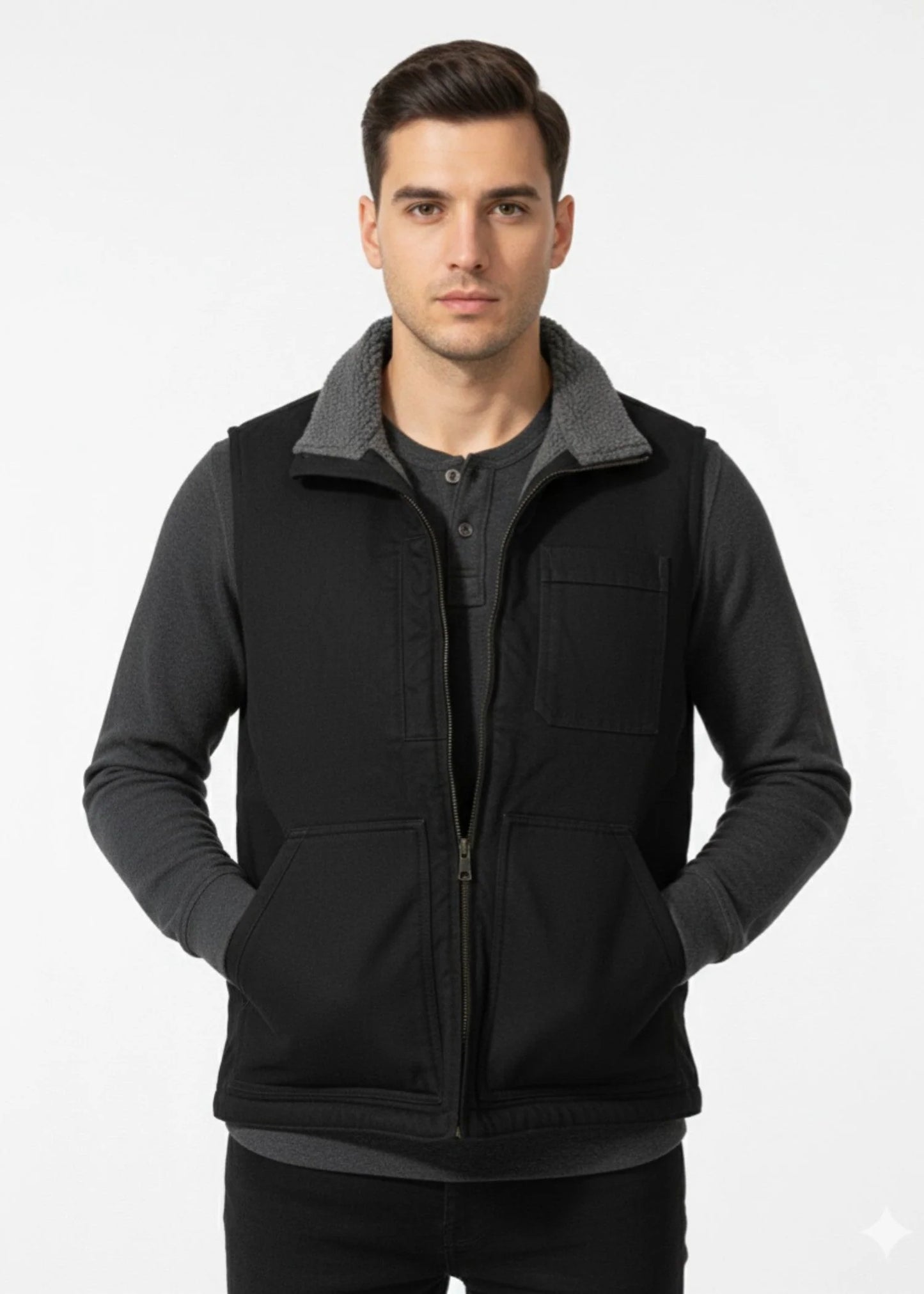 Milwaukee-Plus Size Men Furr Sleeveless Jacket Black