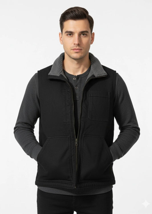 Milwaukee-Plus Size Men Furr Sleeveless Jacket Black