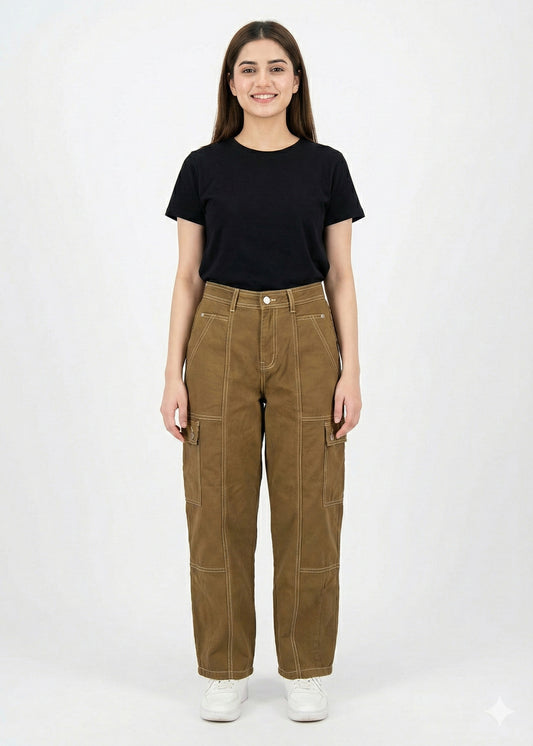 Pilcro-Brown Cargo Jeans Mom Fit Dia 244