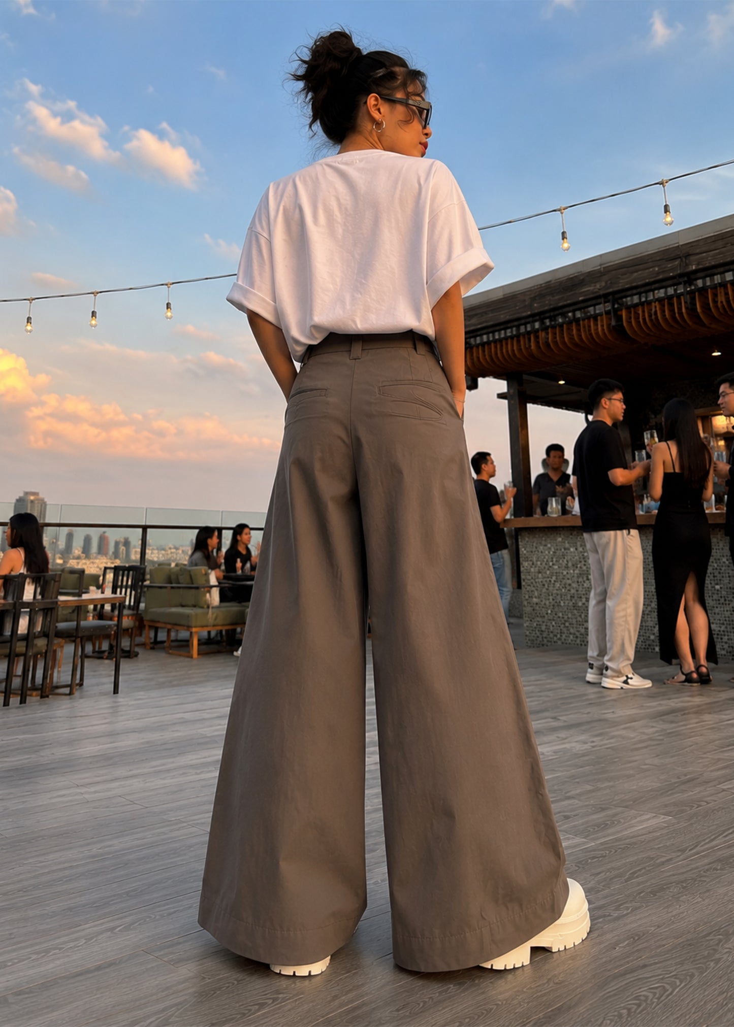 MAG-Women Palazzo Wide Leg pants Brown