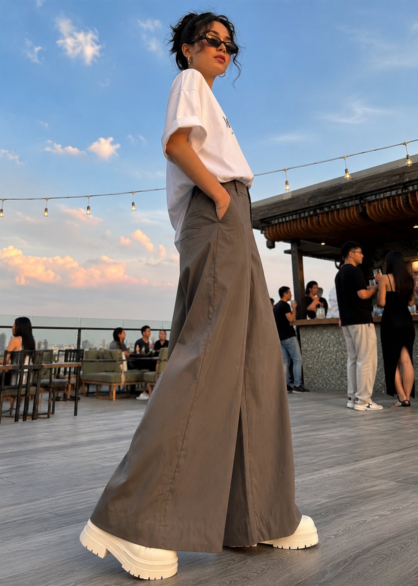 MAG-Women Palazzo Wide Leg pants Brown