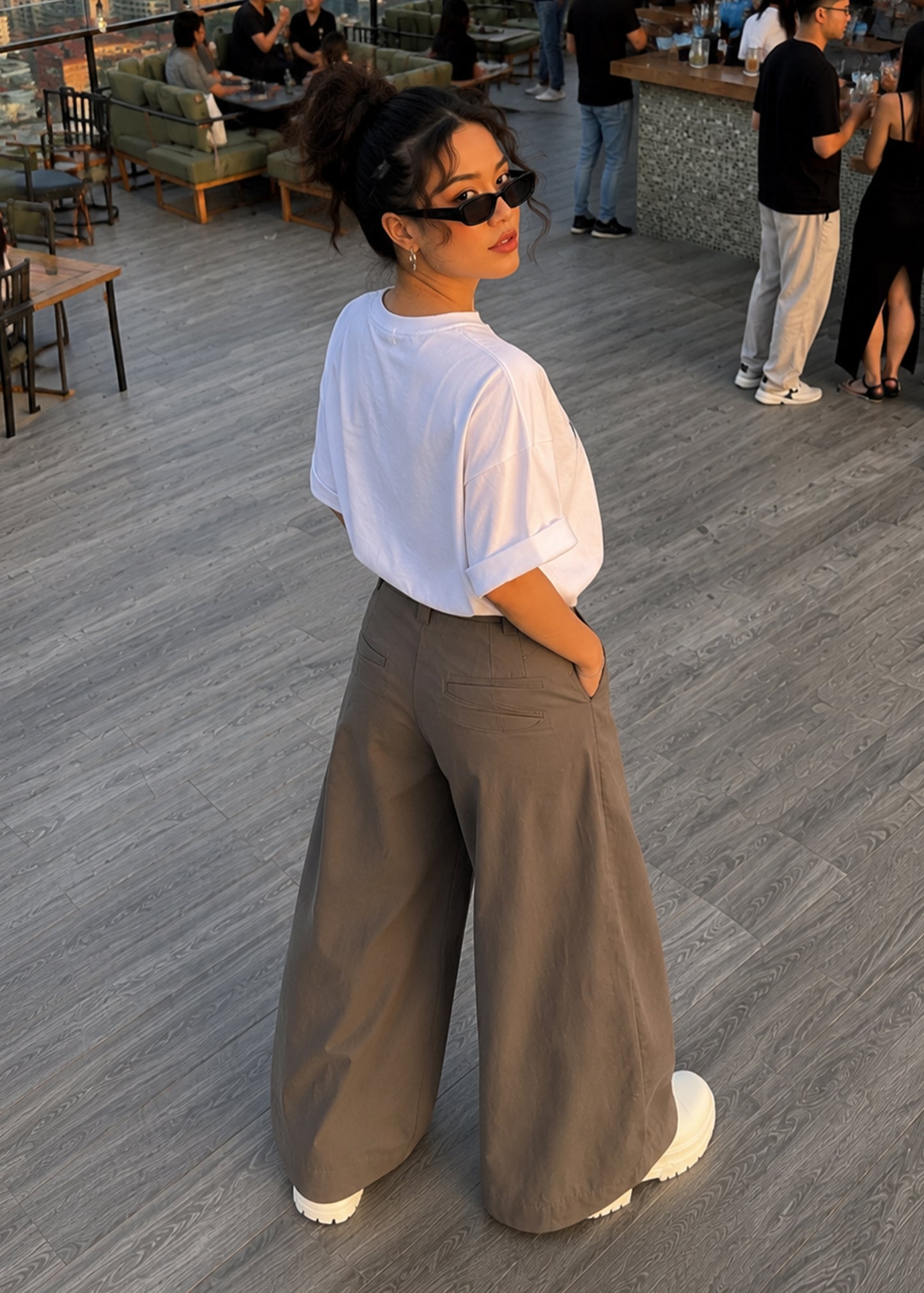 MAG-Women Palazzo Wide Leg pants Brown