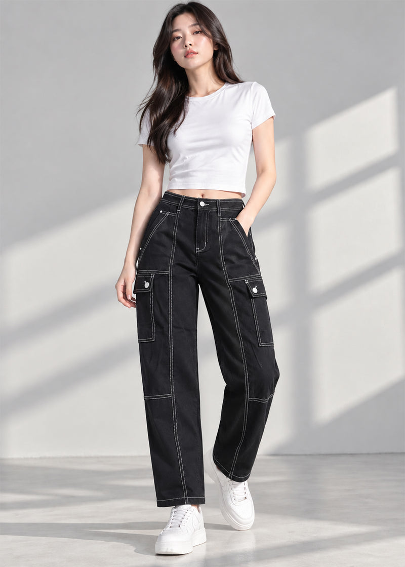 Anthropologie-Women Cotton Cargo Light Stretch Black 807