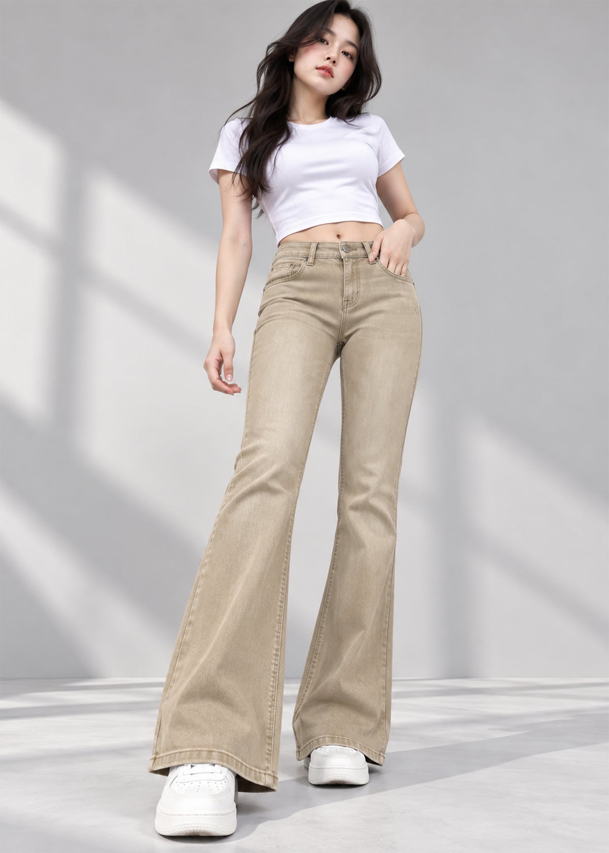Next- Women Beige bootcut jeans Stretch Denim 801