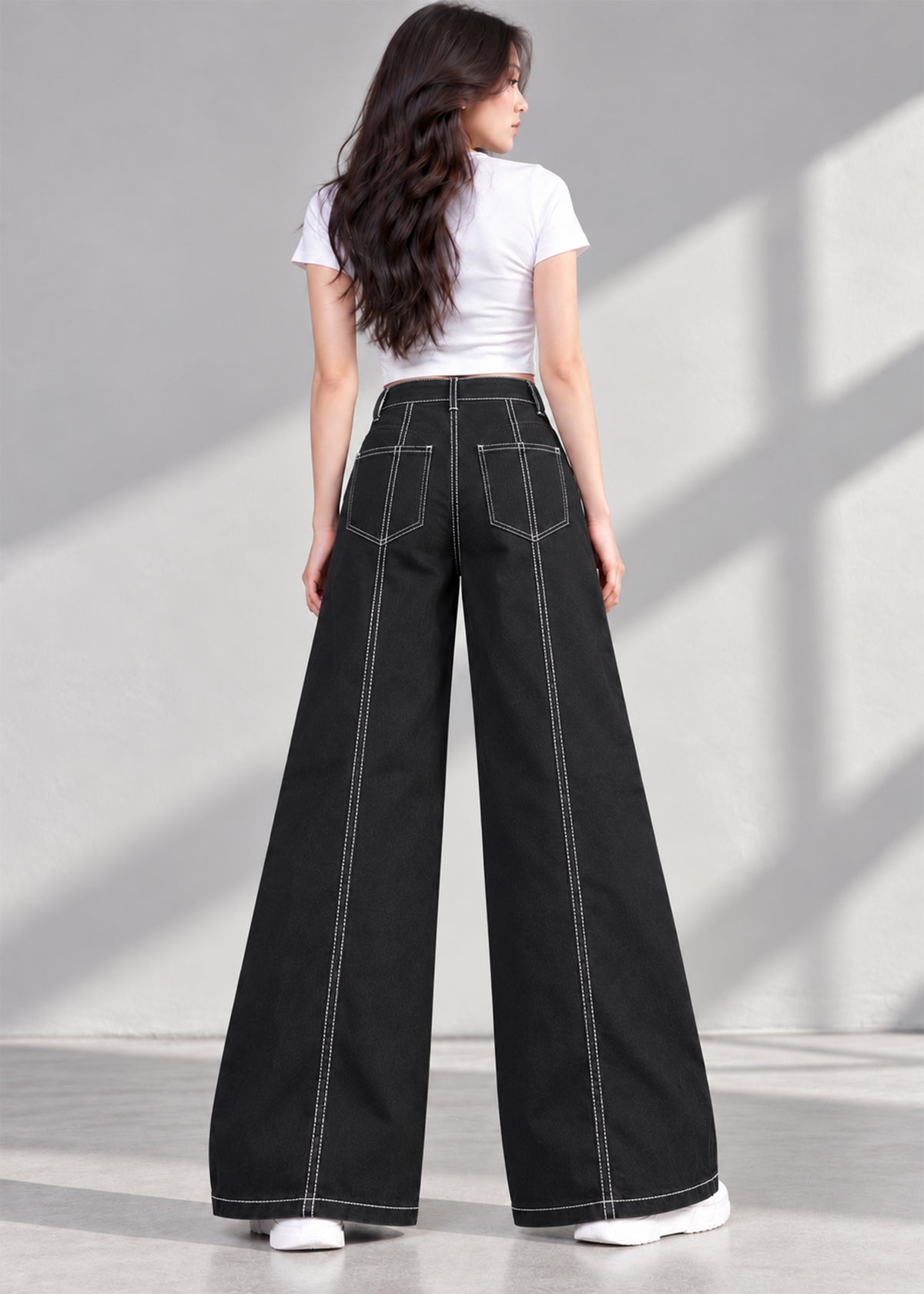 Meave-Women Wide Leg Black Jeans Stretch  810