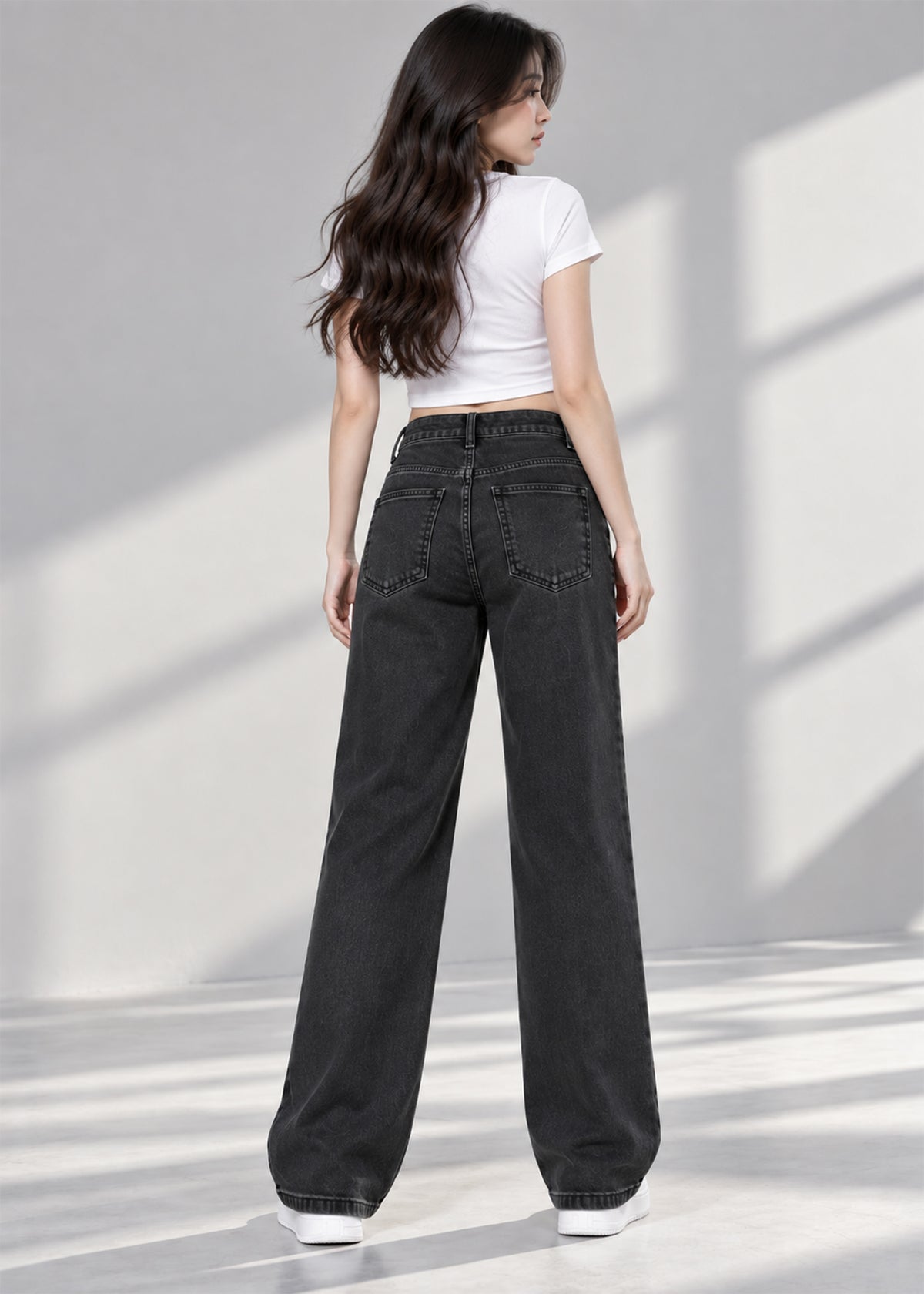 F&F-women Wide leg Jeans Black Stretch Denim 802