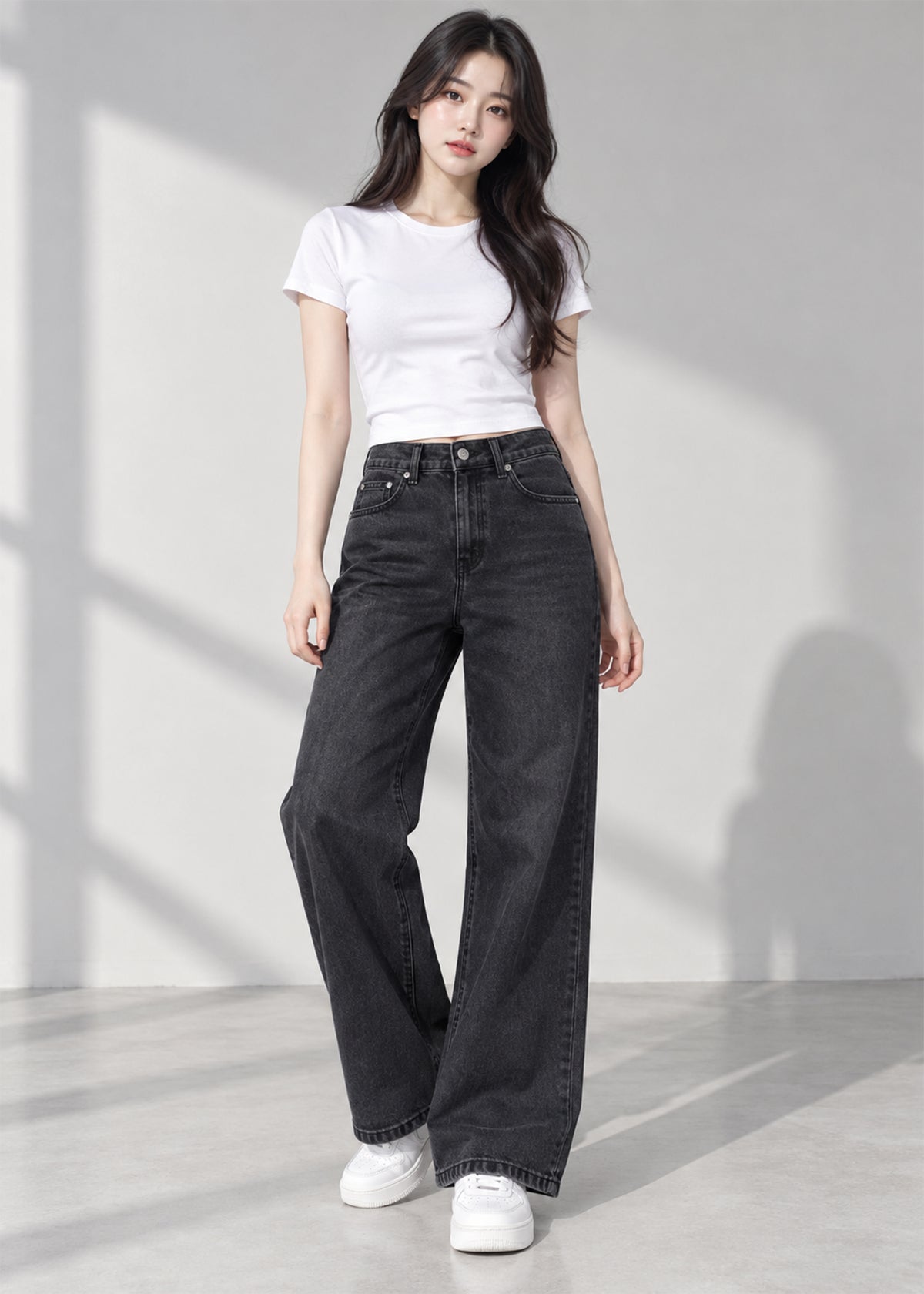 F&F-women Wide leg Jeans Black Stretch Denim 802