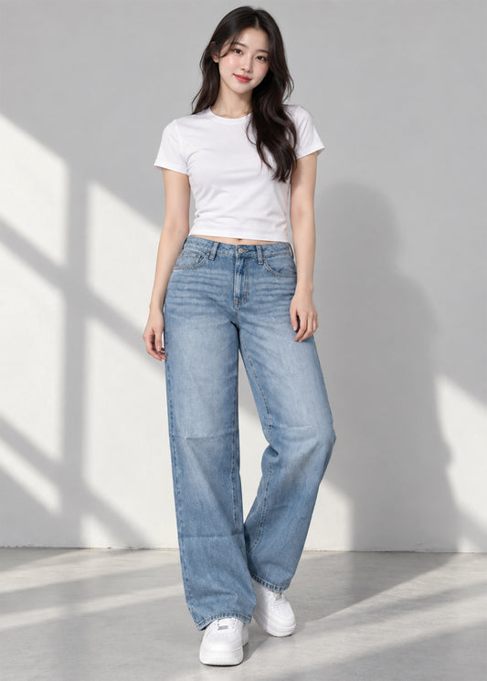 Sapphire Women Wide Leg Jeans Non Stretch Light Blue 804